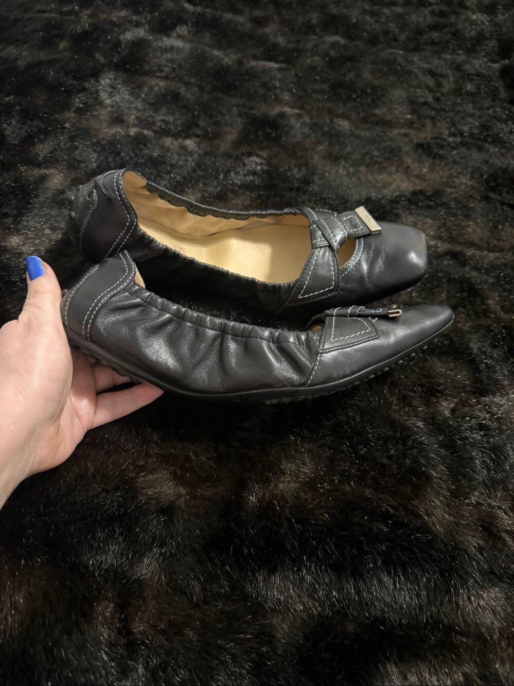 Tod's Women's Driving black Shoes scrunch ballet flats 40.5 10